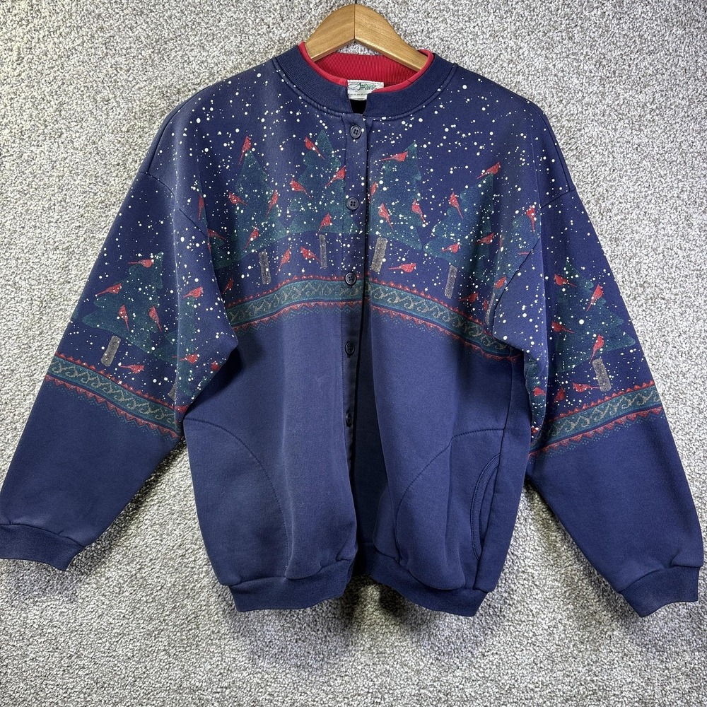 Vintage Artisans Sunschein Designs Sweatshirt Womens XL Blue Cardinal‎ Christmas